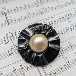 Vintage Black Brooch with Pearl Center
